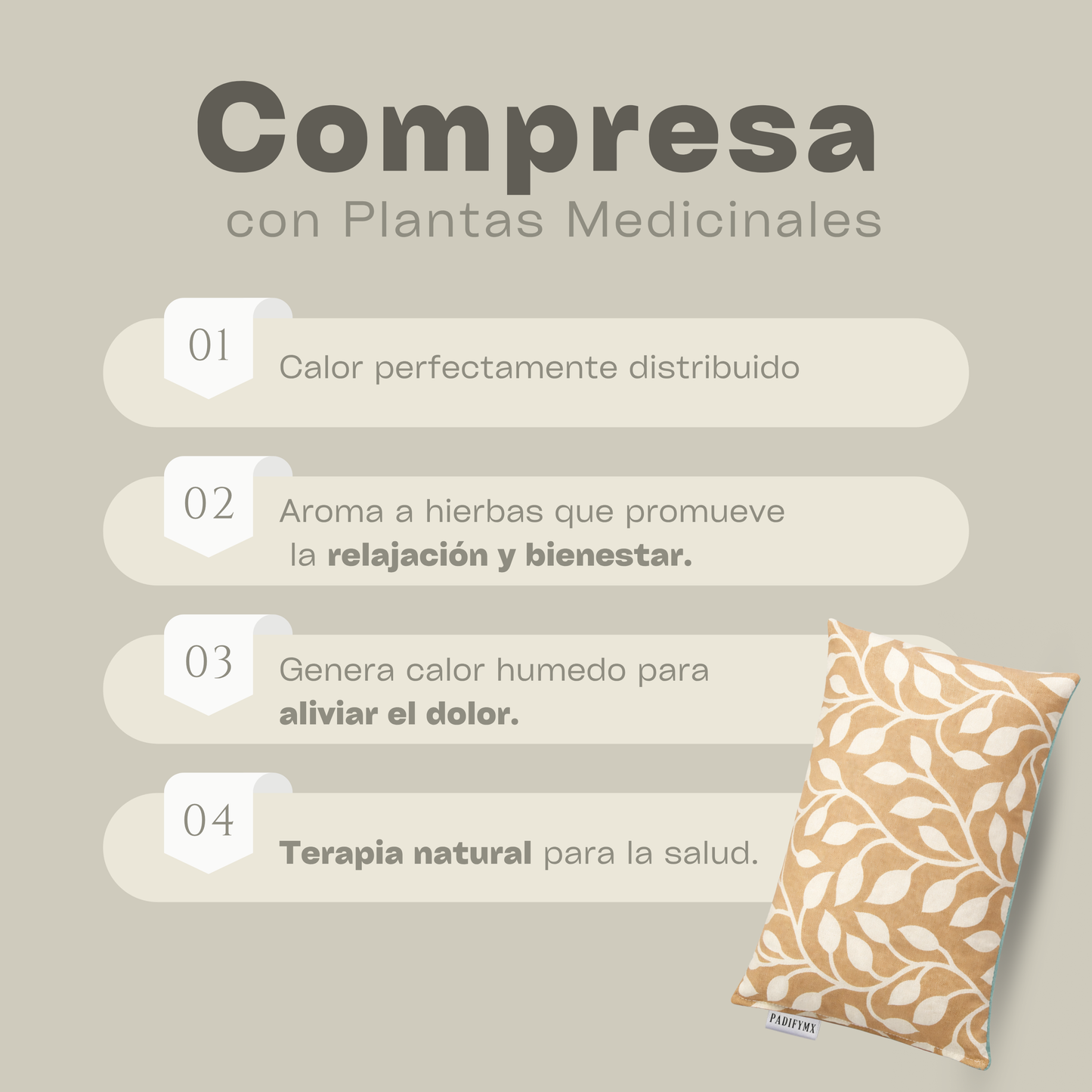 Cojín Térmico Muscular — Mijo y Menta | Café/Plantas